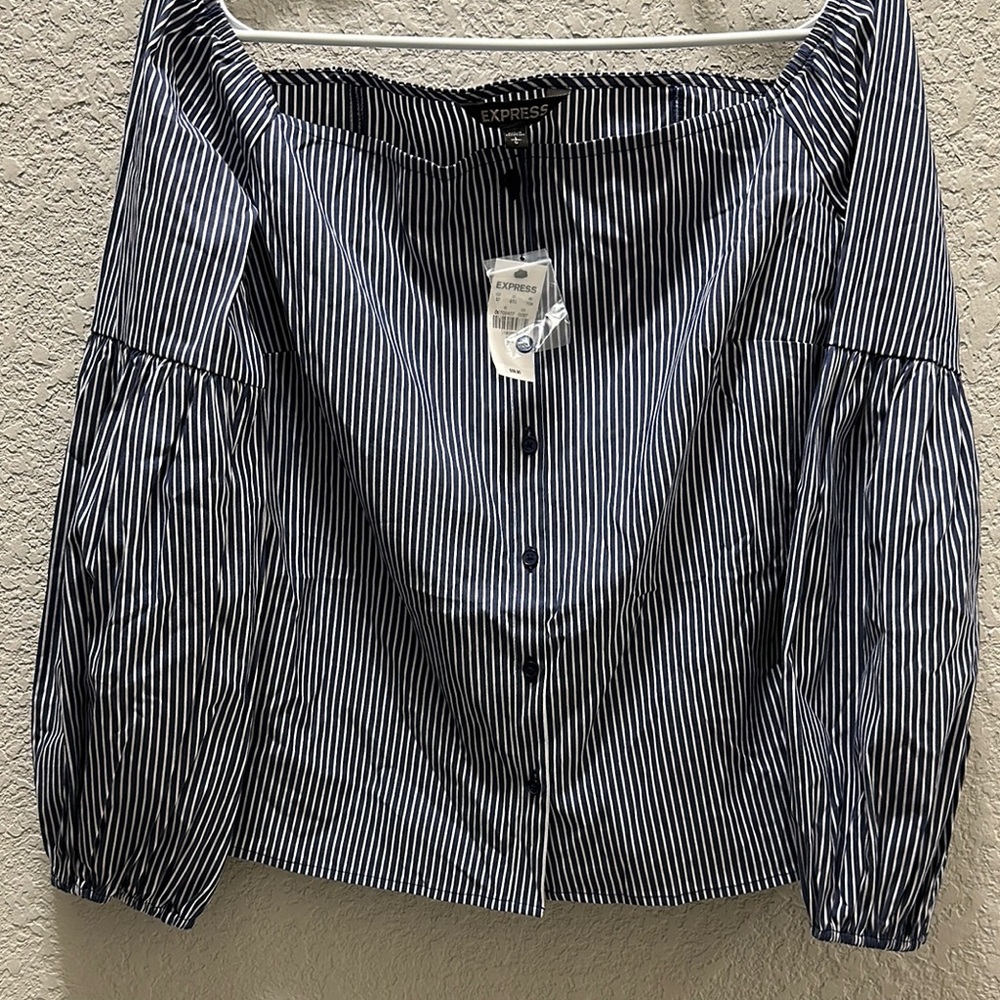 Express Black and White Boxy Buttoned Blouse